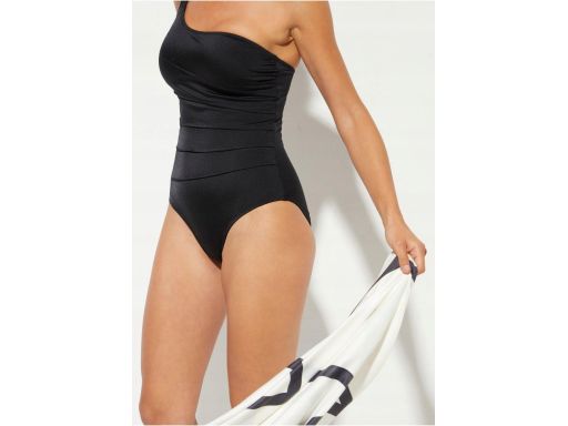 B.P.C kostium kąpielowy czarny z marszczeniem na jedno ramię r.46
