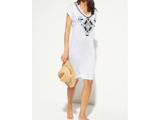 B.P.C sukienka tunika plażowa biała z nadrukiem ^44/46