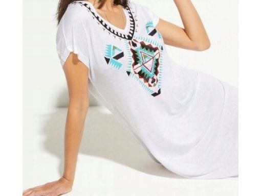 B.P.C sukienka tunika plażowa biała z nadrukiem ^44/46