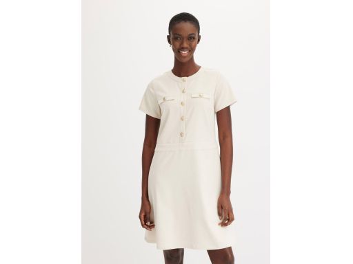 B.P.C beżowa sukienka ze złotymi guzikami 42.