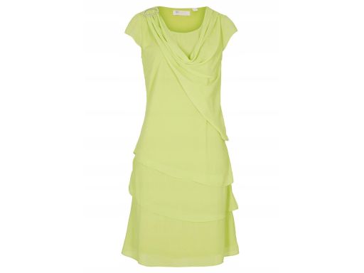 B.P.C sukienka szyfonowa limonkowa z broszką Premium ^52