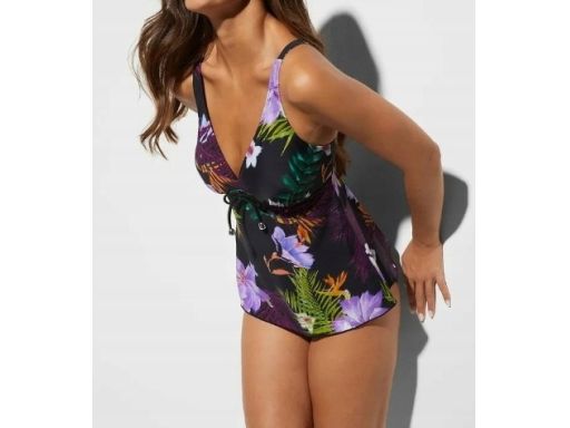 B.P.C tankini czarne w kolorowe kwiaty i czarne figi r.42