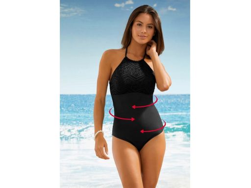 B.P.C kostium jednoczęściowy czarny ażurowy z wiązaniem 40.