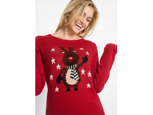 B.P.C sweter świąteczny bożonarodzeniowy czerwony reniferem ^48/50