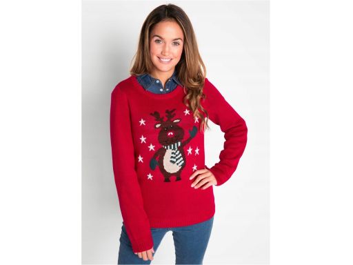 B.P.C sweter świąteczny bożonarodzeniowy czerwony reniferem ^48/50