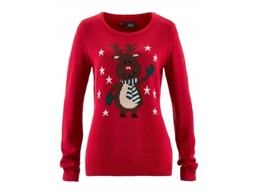 B.P.C sweter świąteczny bożonarodzeniowy czerwony reniferem ^48/50