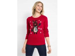 B.P.C sweter świąteczny bożonarodzeniowy czerwony reniferem ^48/50