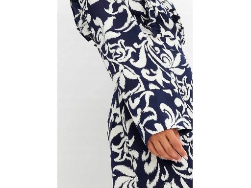 B.P.C sukienka kopertowa biało-granatowa z falbanką ^46