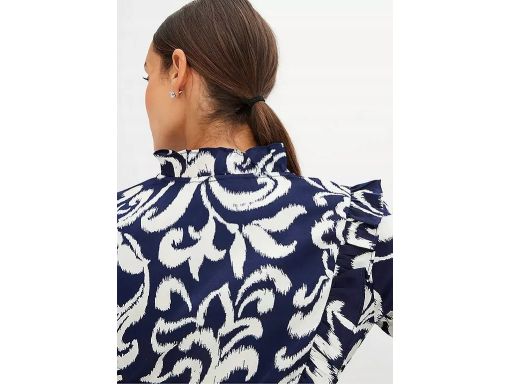 B.P.C sukienka kopertowa biało-granatowa z falbanką ^46