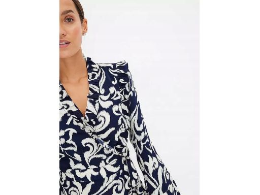 B.P.C sukienka kopertowa biało-granatowa z falbanką ^46