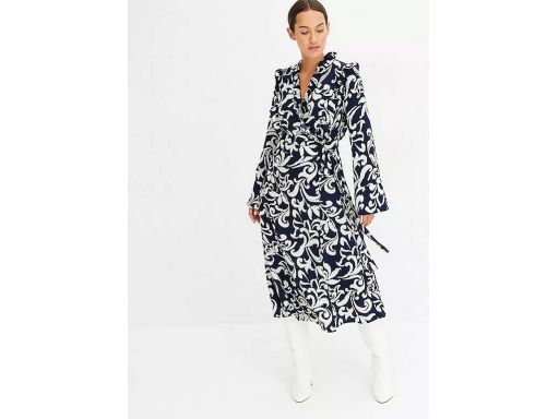 B.P.C sukienka kopertowa biało-granatowa z falbanką ^46