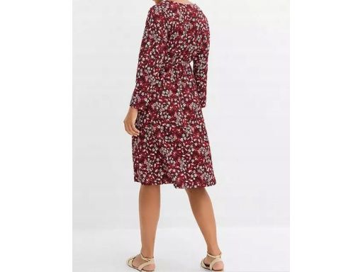 B.P.C sukienka bordowa w drobne kwiatuszki krepowana 44/46.