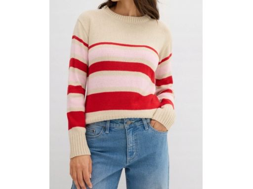 B.P.C ciepły sweter beżowo-różowy w paski ^52/54