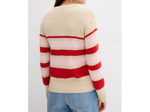 B.P.C ciepły sweter beżowo-różowy w paski ^52/54