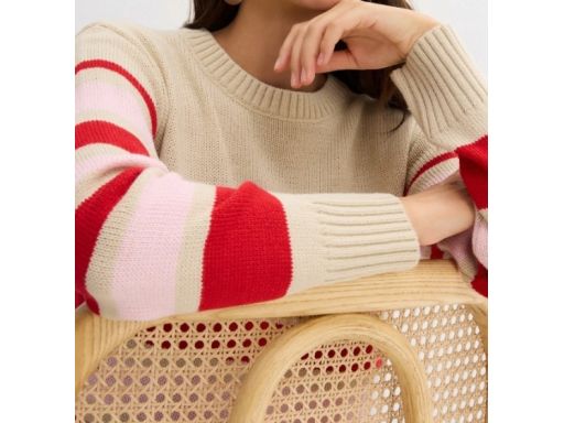 B.P.C ciepły sweter beżowo-różowy w paski ^52/54