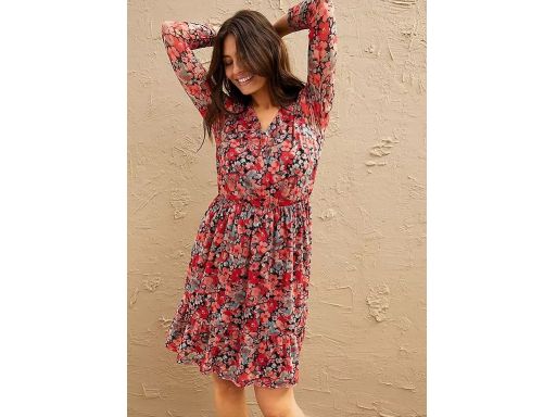 B.P.C sukienka siateczkowa w kwiaty z falbankami 36/38.