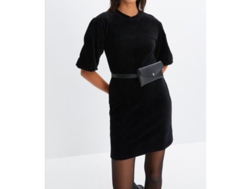 B.P.C czarna sukienka welurowa prążek ^40/42