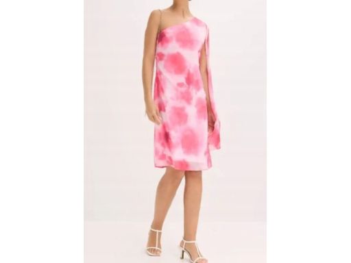 B.P.C różowa szyfonowa sukienka na jedno ramię asymetryczna 44.