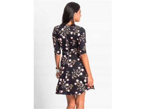 B.P.C sukienka czarna w kolorowe kwiaty rozkloszowana ^46