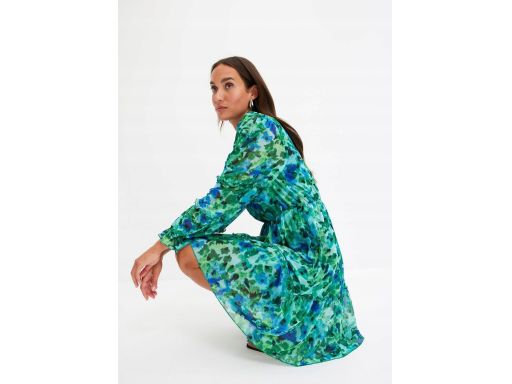 B.P.C sukienka szyfonowa zielona we wzory ^40/42