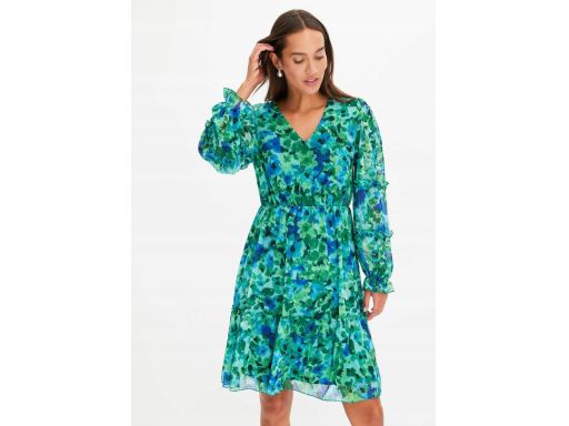 B.P.C sukienka szyfonowa zielona we wzory ^40/42