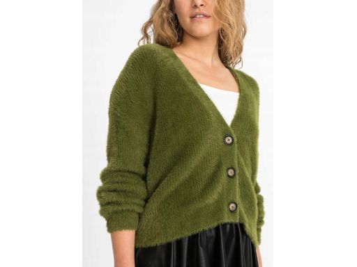 B.P.C sweter rozpinany włochaty zielony oliwkowy 44/46.