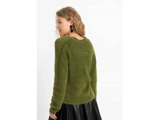 B.P.C sweter rozpinany włochaty zielony oliwkowy 44/46.