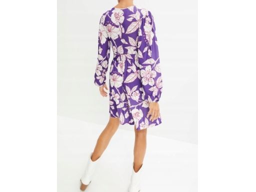 B.P.C fioletowa sukienka w białe kwiaty z paskiem ^48/50