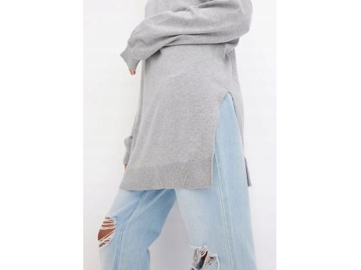 B.P.C sweter długi z golfem i rozcięciem na dole szary 44/46.