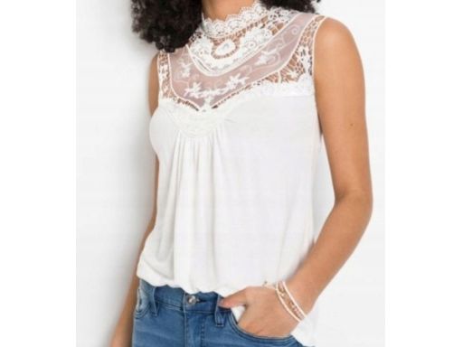 B.P.C top śmietankowy z koronką ^32/34