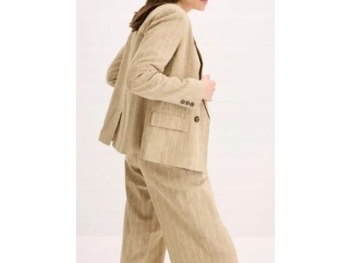 B.P.C marynarka lniana beżowa w drobne białe paseczki r.42