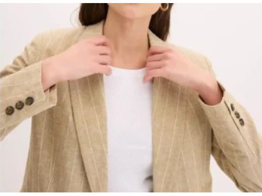 B.P.C marynarka lniana beżowa w drobne białe paseczki r.42