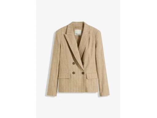 B.P.C marynarka lniana beżowa w drobne białe paseczki r.42