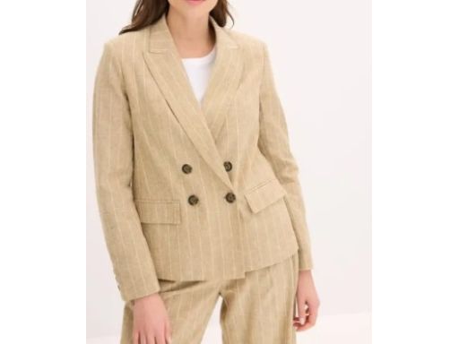 B.P.C marynarka lniana beżowa w drobne białe paseczki r.42