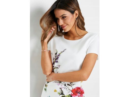 B.P.C sukienka ołówkowa śmietankowa w kwiaty r.40