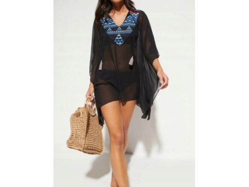 B.P.C plażowa tunika czarna z kolorowym wzorem przy dekolcie r.36/38