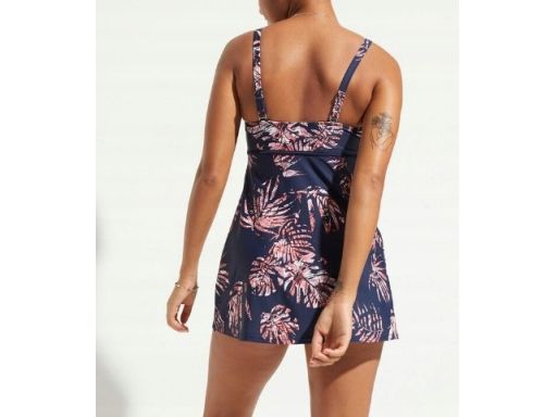 B.P.C długie tankini granatowe w kolorowe liście i figi w komplecie r.