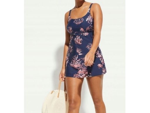 B.P.C długie tankini granatowe w kolorowe liście i figi w komplecie r.