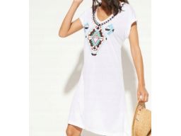 B.P.C sukienka tunika plażowa biała z nadrukiem 48/50.