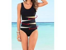 B.P.C czarny kostium kąpielowy ze wstawkami srebrno-złotymi 40.