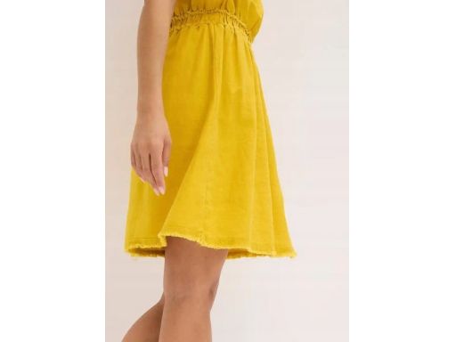 B.P.C sukienka lniana musztardowa z surowym wykończeniem 40.