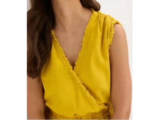 B.P.C sukienka lniana musztardowa z surowym wykończeniem 40.