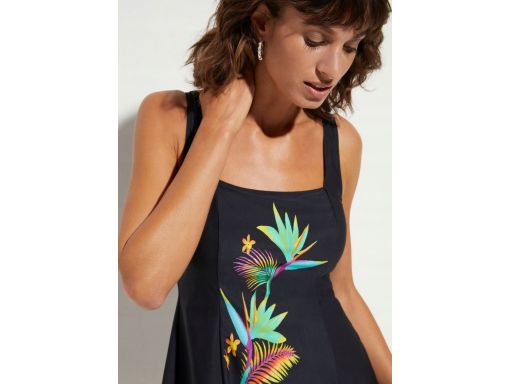 B.P.C czarna sukienka kąpielowa z kolorowym nadrukiem z przodu ^54