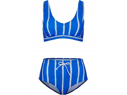 B.P.C bikini bandeau szafirowe w białe paski z figami z wysokim stanem