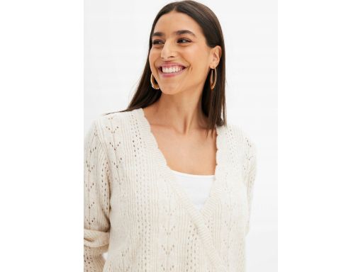 B.P.C sweter kopertowy ażurowy beżowy ^40/42