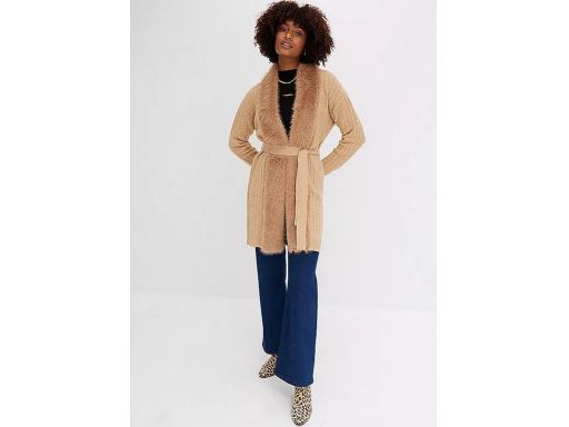 B.P.C płaszcz dzianinowy karmelowy z futerkiem 44/46.