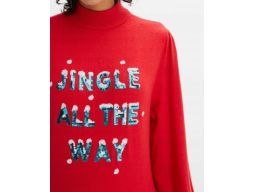 B.P.C sweter dzianinowy świąteczny z napisem z cekinów 40/42.
