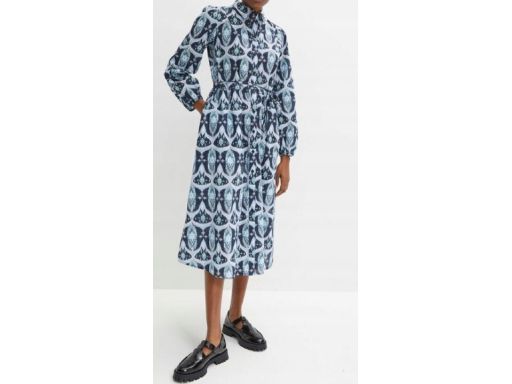 B.P.C sukienka midi z lekkiej bawełny szmizjerka we wzory ^44