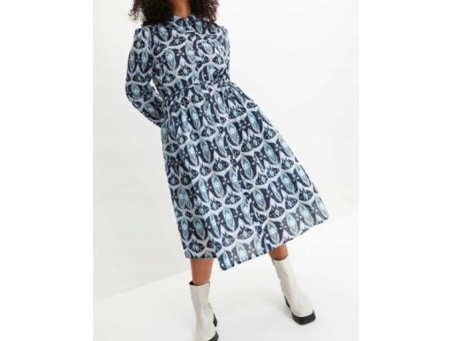 B.P.C sukienka midi z lekkiej bawełny szmizjerka we wzory ^44