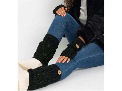 B.P.C ocieplacze dzianinowe ażurowe czarne z guzikiem 4 el. r.uniwersa